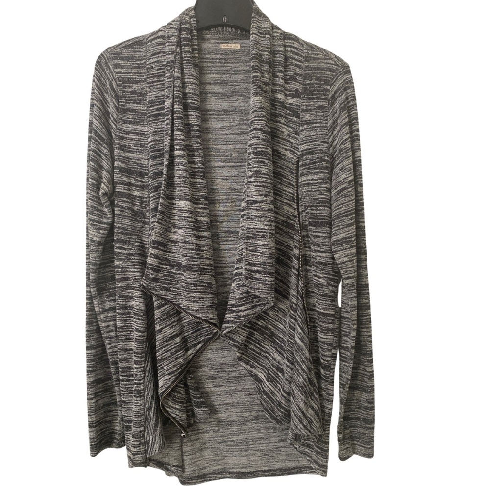 Hollister Gray and White Draped Cardigan